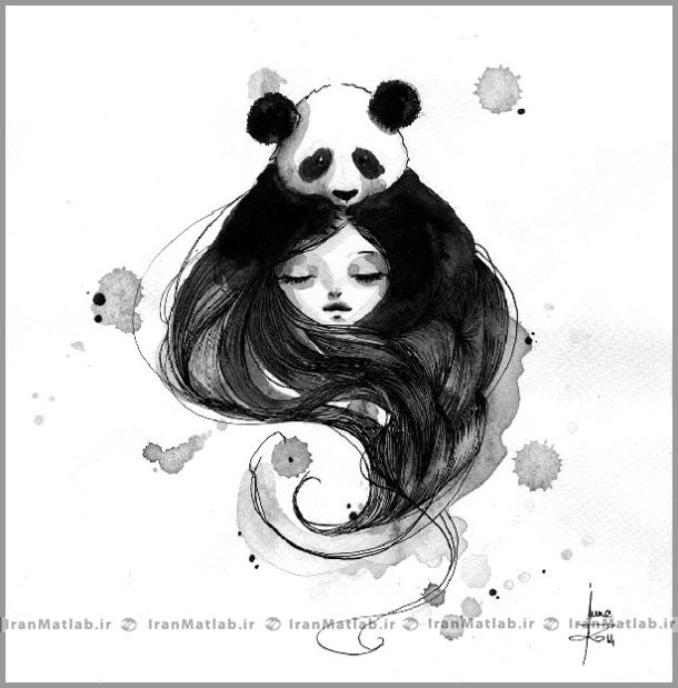 نقاشی جالب از دختری با خرس پاندا